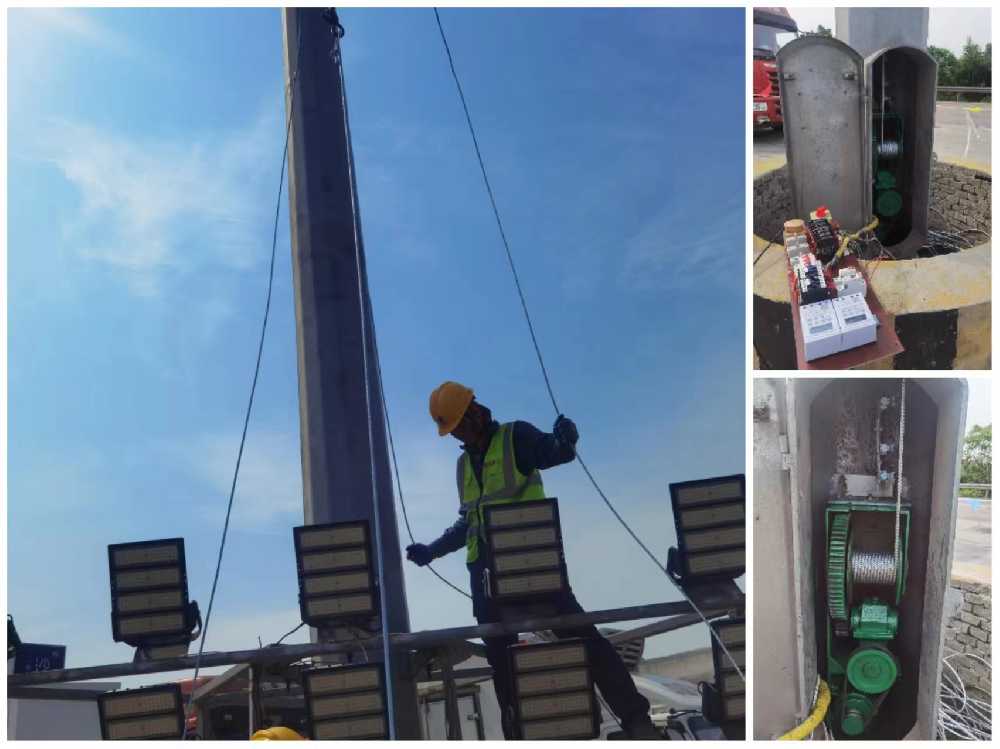 桃山区京哈高速服务区改造高杆灯安装现场